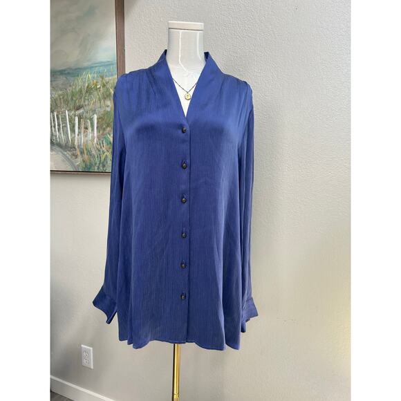 Soft Surroundings Roxanna Cupro Purple Crinkle Long Sleeve Button-Up Shirt Sz L - Picture 1 of 11